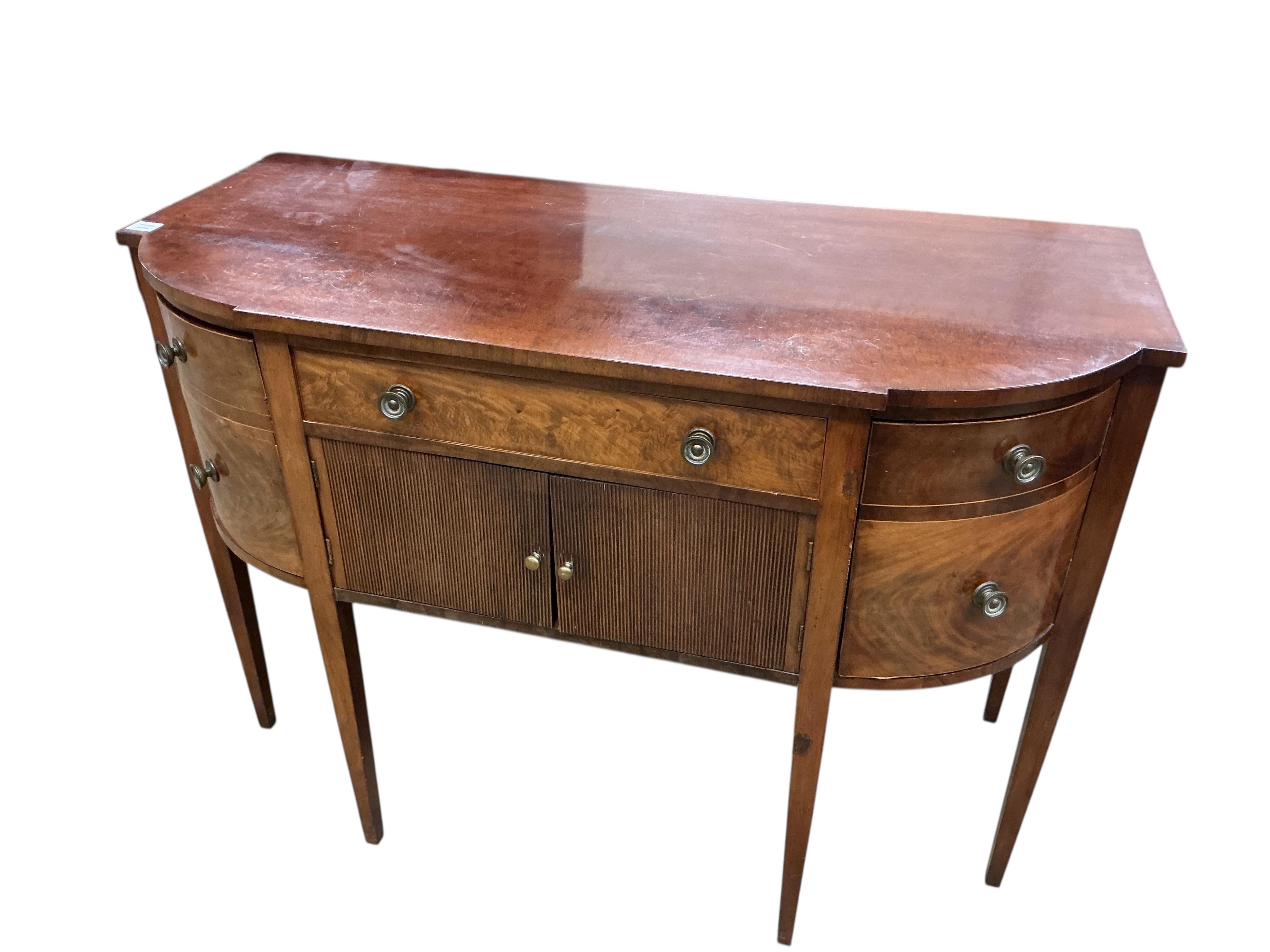 A George III mahogany bow front sideboard, width 137cm, depth 62cm, height 95cm